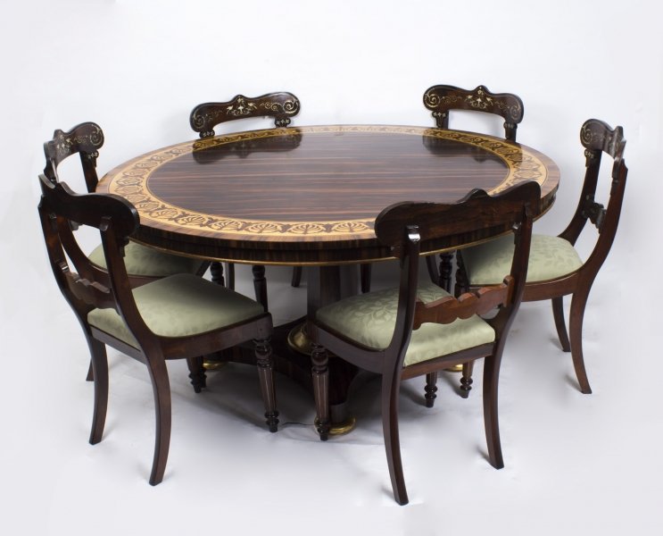 Antique 5ft Diam Calamander Table & 6 Regncy Dining Chairs | Ref. no. 07558a | Regent Antiques