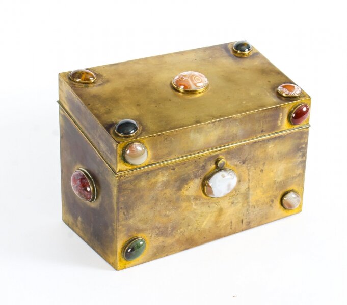 Antique Victorian Brass & Semi Precious Stones Cabochon Stationery Casket C1860. | Ref. no. 07585 | Regent Antiques