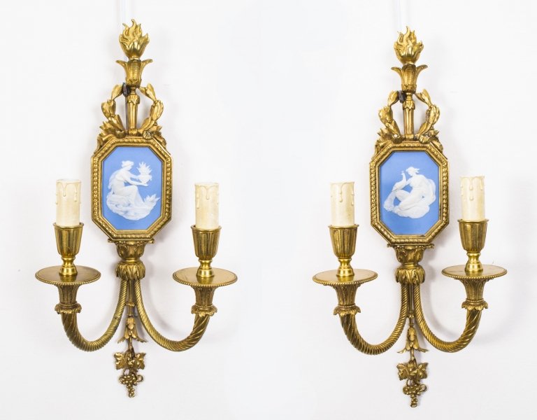 Antique pair Ormolu & Jasperware two branch wall lights sconces | Ref. no. 07649 | Regent Antiques