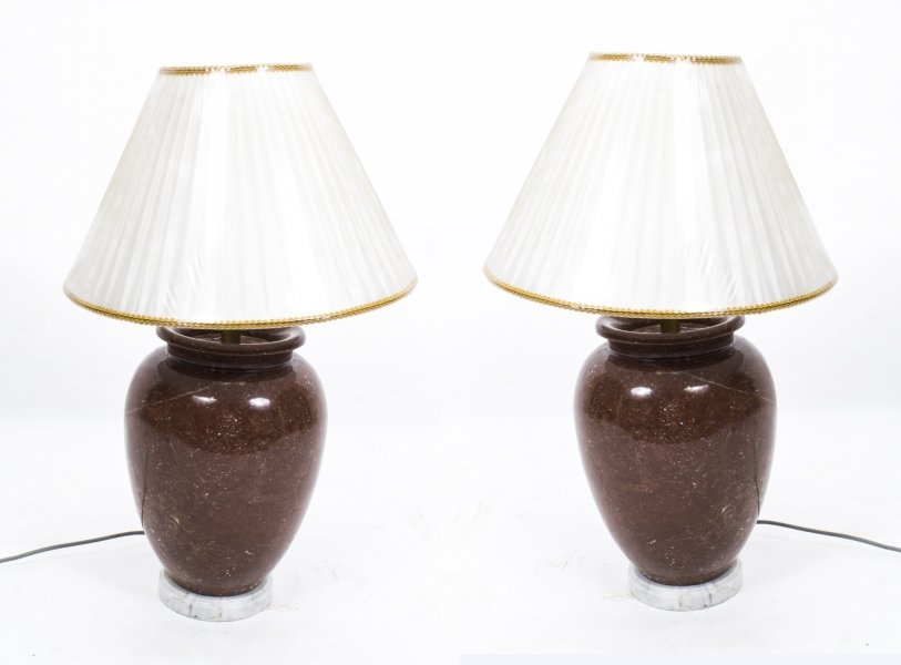 Vintage Pair Red Marble Table Lamps Late 20th Century | Ref. no. 07681 | Regent Antiques