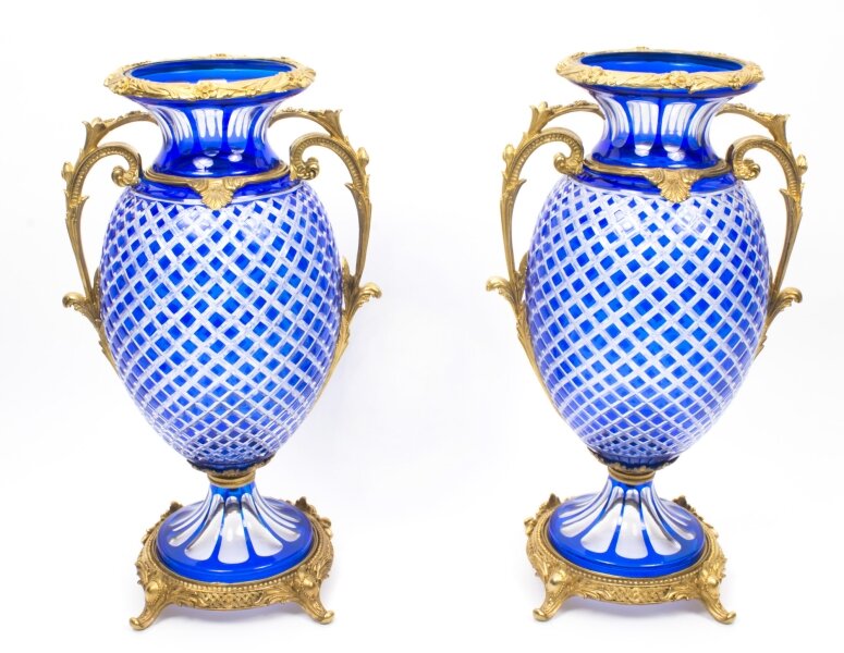 Beautiful  Pair Blue Cut Crystal & Ormolu Mounted Vases | Ref. no. 07707 | Regent Antiques