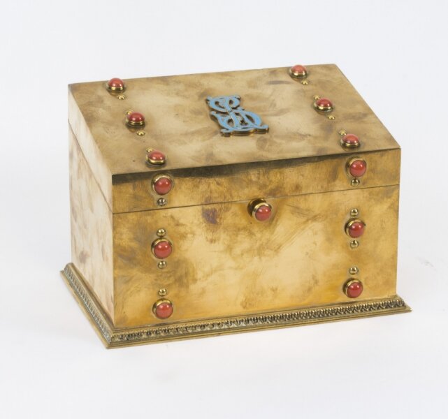 Antique French coral mounted brass letter stationary  box C1880 | Ref. no. 07769a | Regent Antiques