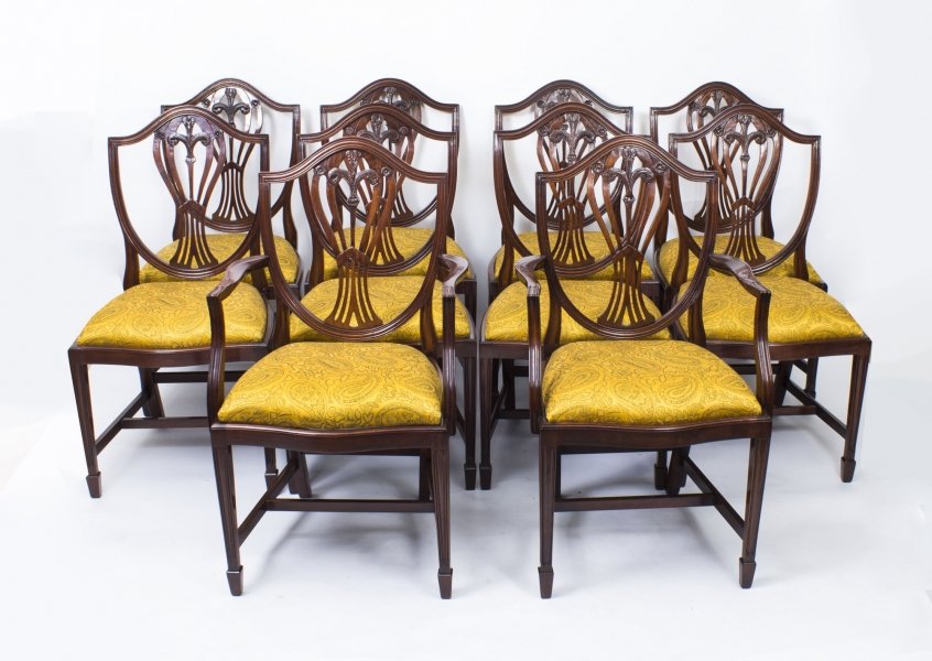Vintage Grand Set 10 Hepplewhite Shield Back Dining Chairs 20thC | Ref. no. 07835 | Regent Antiques