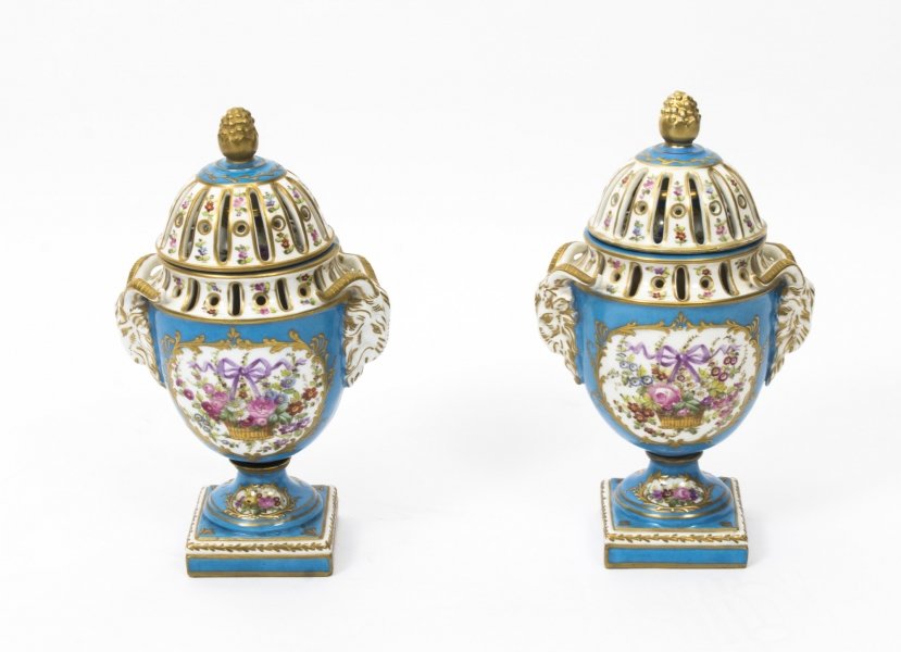 Antique Pair Sevres Bleu Celeste  Porcelain Pot-Pourri Urns C1880 | Ref. no. 07863 | Regent Antiques