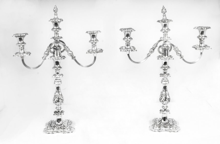 Antique Pair  Silver Plate  Twin branch 3 Light Candelabra C1920 | Ref. no. 07870 | Regent Antiques