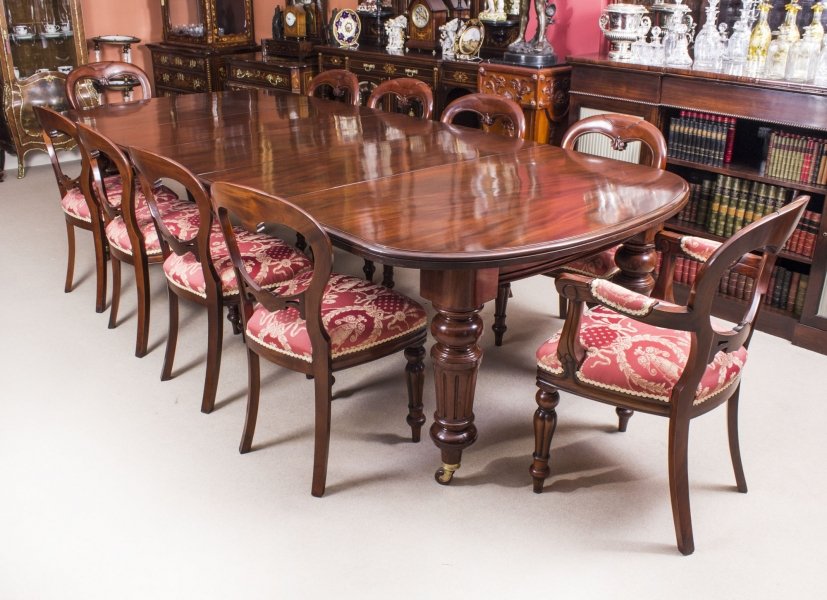 Antique D end Mahogany Dining Table & 10 Balloon Back Chairs | Ref. no. 07872b | Regent Antiques