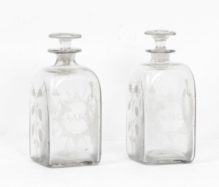 Antique Pair of Etched Glass Decanters Thistles c.1900 | Ref. no. 07881 | Regent Antiques