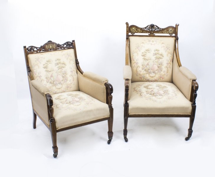 Antique Edwardian Rosewood Inlaid Lady\'s & Gents Armchairs | Ref. no. 07923aE | Regent Antiques