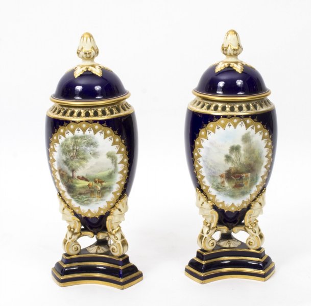 Antique Pair Graingers Worcester Vases & Covers C1900 | Ref. no. 07948 | Regent Antiques