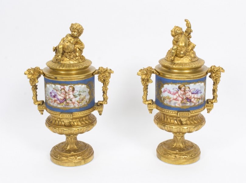 Antique Pair Sevres Porcelain Urns Bleu Celeste c.1870 | Ref. no. 07964 | Regent Antiques