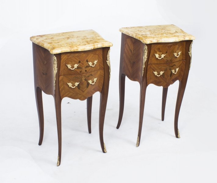 Antique Pair French Marquetry Tulipwood Bedside Cabinets c1900 | Ref. no. 07979 | Regent Antiques
