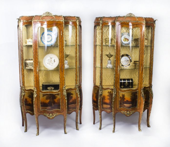 Antique Pair French Vernis Martin Serpentine Vitrine Cabinets | Ref. no. 08024 | Regent Antiques