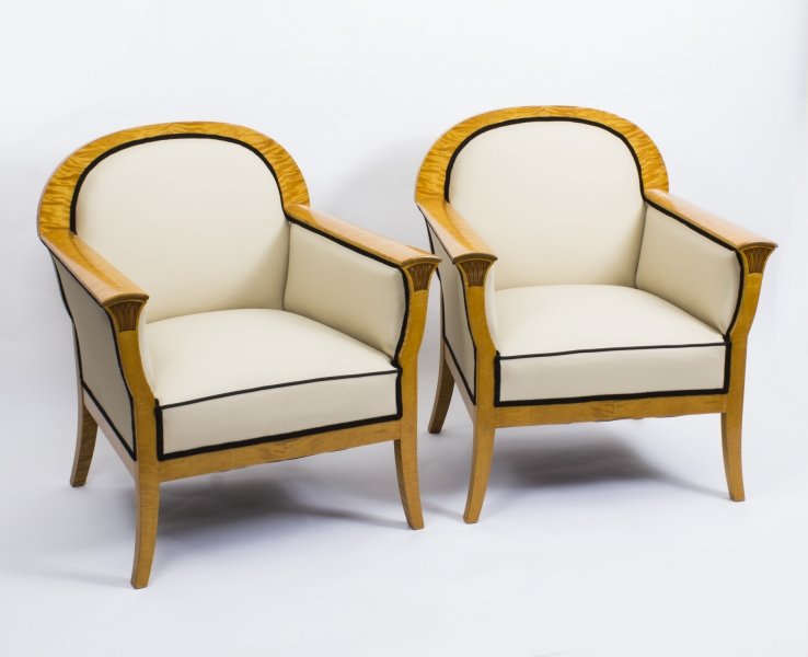 Antique Pair Swedish Art Deco Creme Leather Armchairs c.1920 | Ref. no. 08042 | Regent Antiques