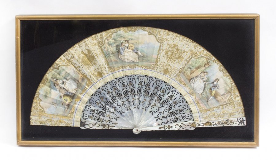 Antique French Hand Painted Lovers Mother Pearl Fan C1880 | Ref. no. 08067 | Regent Antiques