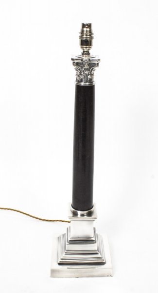 Black Marble & Silver Plate Corinthian Column Table Lamp | Ref. no. 08132a | Regent Antiques