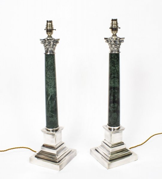 silver plate Corinthian column table lamps | Ref. no. 08133 | Regent Antiques
