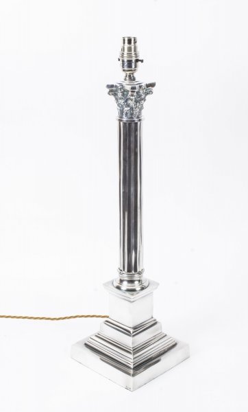 Superb Silver Plated Corinthian Column Table Lamp | Ref. no. 08135a | Regent Antiques