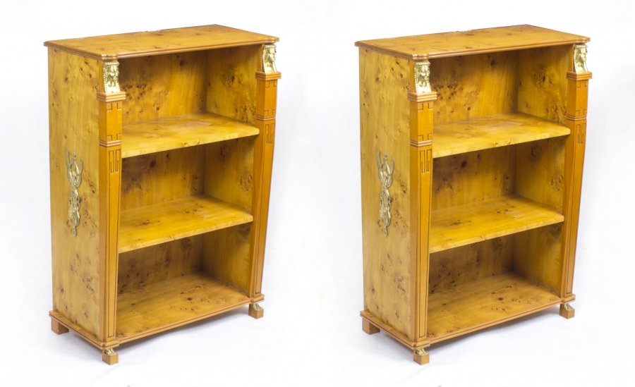 Pair Art Deco Egyptian Revival Birdseye Maple Open Bookcases | Ref. no. 08151 | Regent Antiques