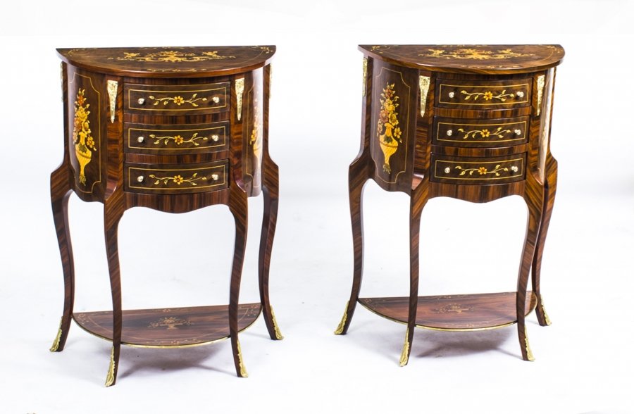 Pair Half Burr Walnut Marquetry Bedside Chests Cabinets | Ref. no. 08156a | Regent Antiques