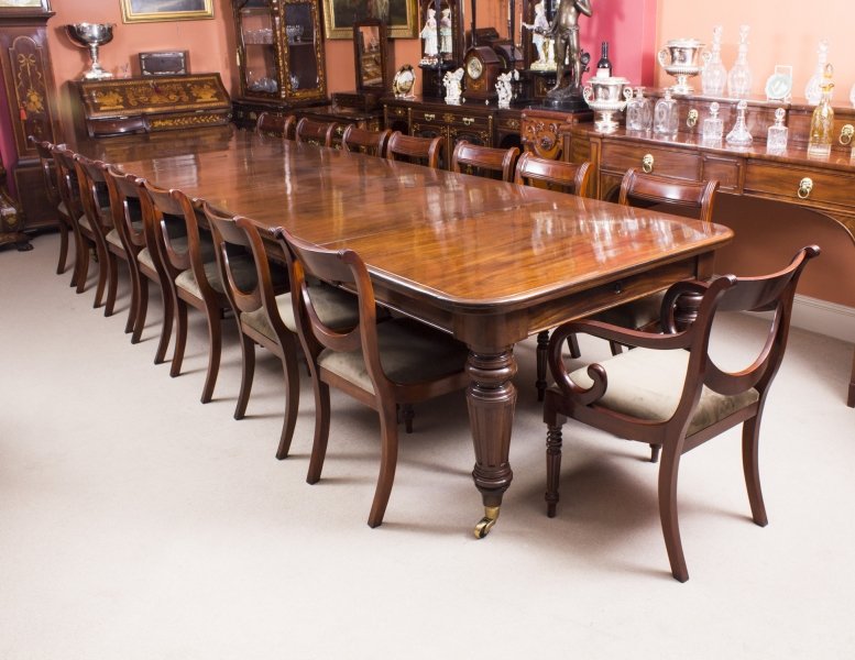 Antique Victorian 14 ft Flame Mahogany Extending Dining Table & 16  chairs | Ref. no. 08161b | Regent Antiques