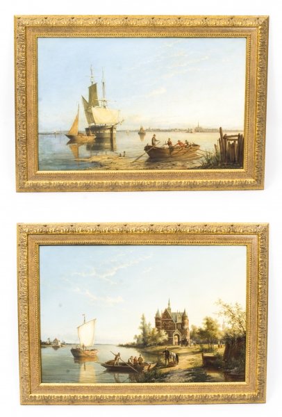 Antique Pair Oil Paintings 