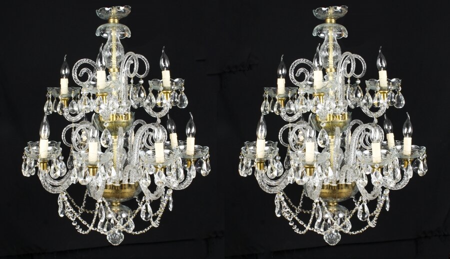 Pair of Vintage Venetian 12 Light Crystal Chandeliers  20th C | Ref. no. 08207 | Regent Antiques