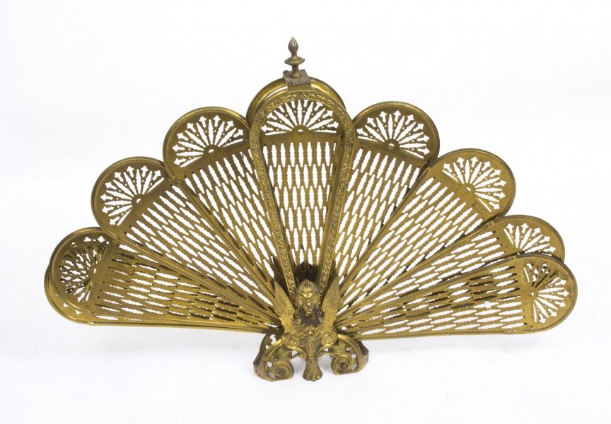 Vintage brass peacock fan fire screen | Ref. no. 08212a | Regent Antiques