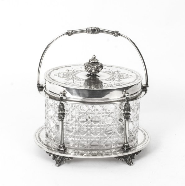 Antique Victorian Silver Plate &  Crystal Biscuit Box  William Hutton C1860 | Ref. no. 08238 | Regent Antiques
