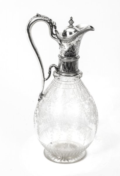 Antique Victorian Silver & Engraved Crystal Claret Jug  Ewer Martin Hall 1868 | Ref. no. 08239 | Regent Antiques