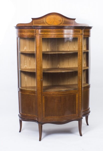 Antique Edwardian Serpentine Glazed Inlaid Mahogany Display Cabinet C1900 | Ref. no. 08266 | Regent Antiques