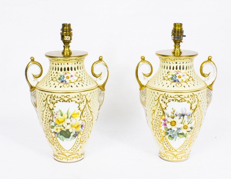 Vintage Pair Worcester Porcelain Table Lamps  C1930 | Ref. no. 08336 | Regent Antiques