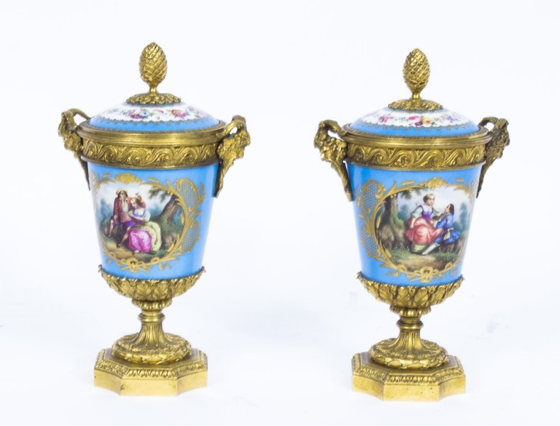 Antique Pair French Ormolu Mounted Sevres Lidded Urns  Vases C1860 | Ref. no. 08345 | Regent Antiques