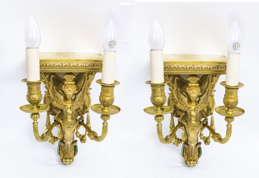 Antique Pair of French Art Nouveau Ormolu Wall Lights Pedestals C1910 | Ref. no. 08354 | Regent Antiques