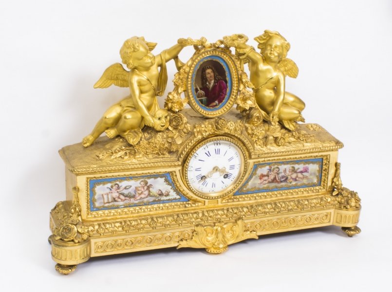 Antique French Gilt Bronze Clock with Portrait Plaque of Molière c.1860 | Ref. no. 08412a | Regent Antiques