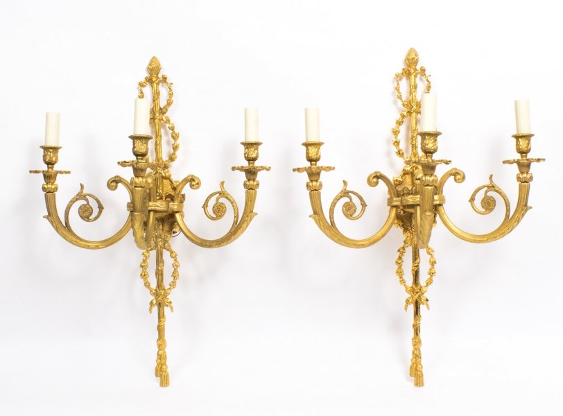 Vintage Pair of French Neo-Classical Style Ormolu Wall Lights C1920 | Ref. no. 08414a | Regent Antiques