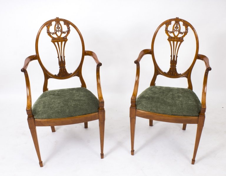 Antique Pair Sheraton Revival Satinwood Armchairs C1870 | Ref. no. 08424 | Regent Antiques