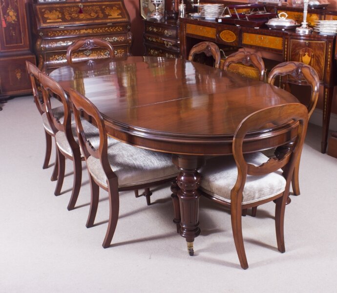 Antique Victorian Oval Dining Table & 8 Antique Balloon Back Chairs | Ref. no. 08426a | Regent Antiques