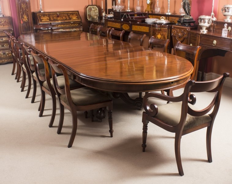 Antique Victorian Mahogany Twin Base  Dining Table 19th C & 14 chairs | Ref. no. 08427a | Regent Antiques