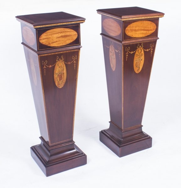 Antique Pair of Sheraton Revival Marquetry Statuary Pedestals C1900 | Ref. no. 08461 | Regent Antiques