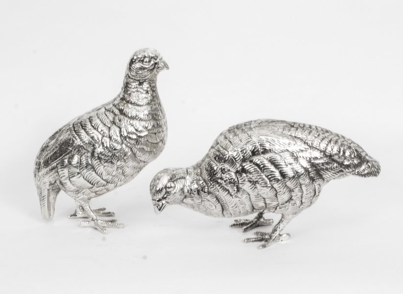 Antique Pair of Silver Plated Bronze Partridges C1900 | Ref. no. 08467 | Regent Antiques