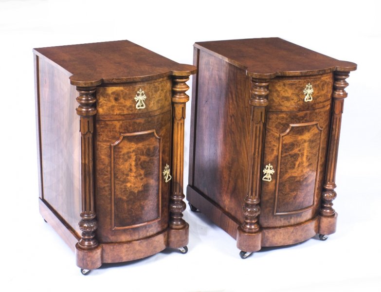 Antique Victorian Burr Walnut  Pair Bedside Cabinets C1870 | Ref. no. 08478b | Regent Antiques