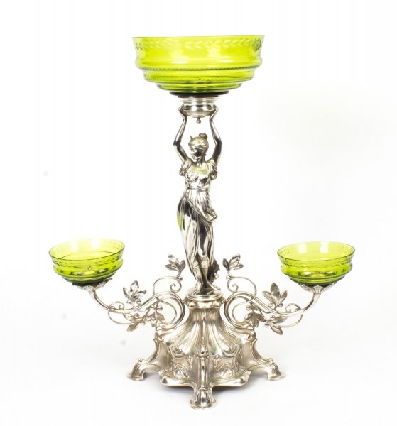 Antique WMF Art Nouveau Centrepiece Jade Green Glass Circa 1890 | Ref. no. 08512 | Regent Antiques