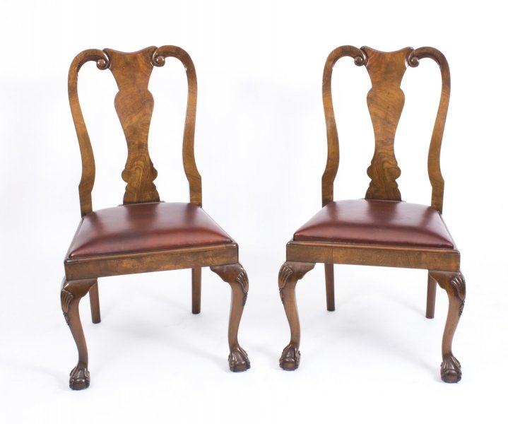 Vintage Set of 6 Walnut Queen Anne Chairs