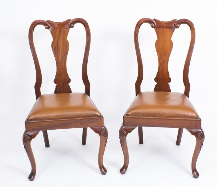Vintage Pair Mahogany Queen Anne Style Side Chairs C1970 | Ref. no. 08519a | Regent Antiques