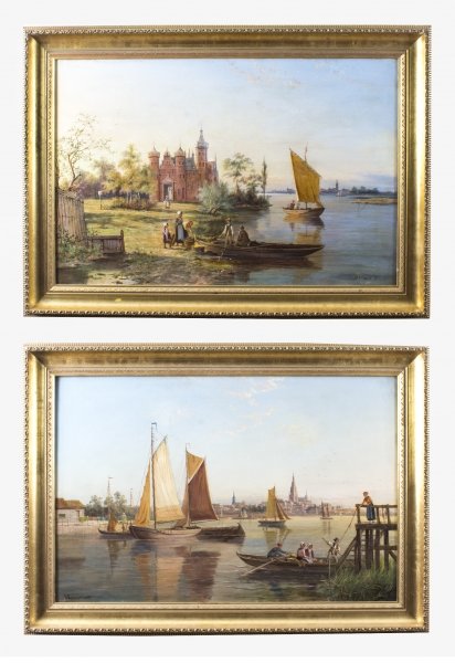 Antique Pair Waterscape Oil Paintings by William Dommersen C1880 | Ref. no. 08539 | Regent Antiques