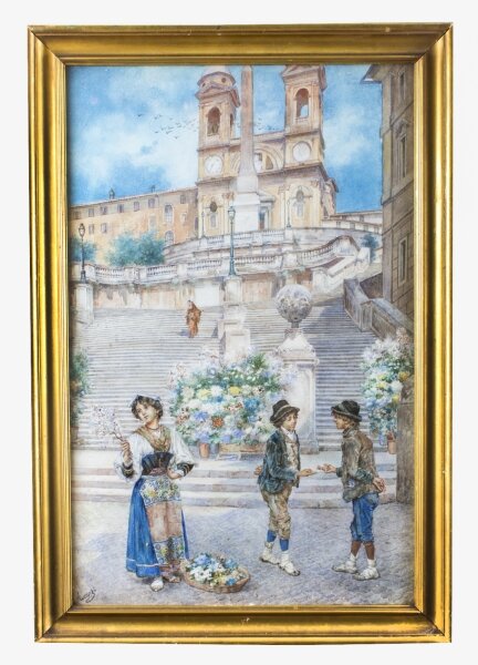 Antique Watercolour of the Spanish Steps, Rome,  Ettore Ascenzi 19th C | Ref. no. 08567 | Regent Antiques