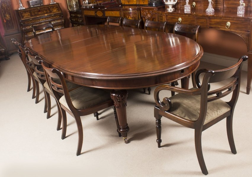 Antique 10ft Victorian Oval Extending Dining Table c.1850 & 10 Tulip back Chairs | Ref. no. 08577b | Regent Antiques