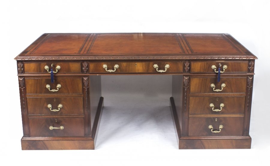 Antique 6ft  Edwardian Flame Mahogany Partners Pedestal Desk C1900 | Ref. no. 08583 | Regent Antiques