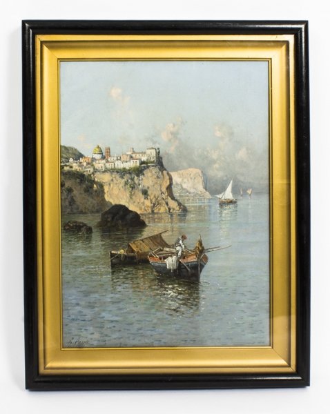 Antique Oil Painting Giuseppe Carelli Fishing Boats off the Coast 19th C | Ref. no. 08595 | Regent Antiques