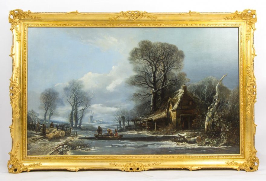 Antique Large Painting Ferry Crossing in a Winter Landscape by  H.Muller 1838 | Ref. no. 08640 | Regent Antiques
